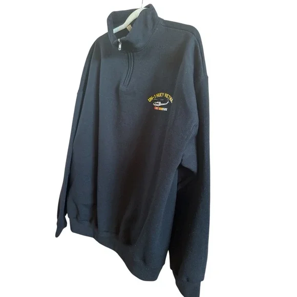 UH-1 Huey Helicopter Vietnam Size 2XL  Men's Black 1/4 Zip Jacket Cotton Blend - Picture 2 of 10